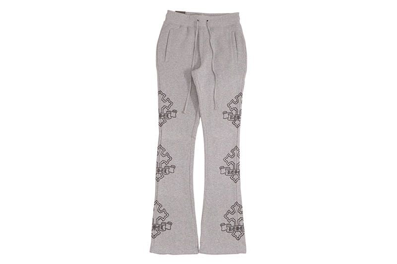 REBEL MINDS CROSS STACKED SWEATPANTS (152-428:HEATHER GREY)