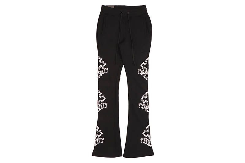 REBEL MINDS CROSS STACKED SWEATPANTS (152-428:BLACK)