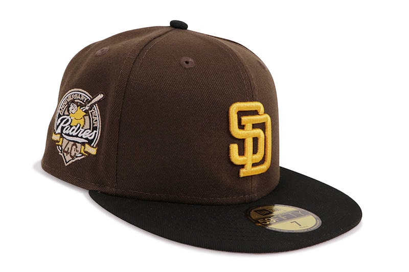 NEW ERA SAN DIEGO PADRES 59FIFTY FITTED CAP (40TH ANNIVERSARY SIDE PATCH/GREY UNDER VISOR/WALNUT BLACK) 70853571