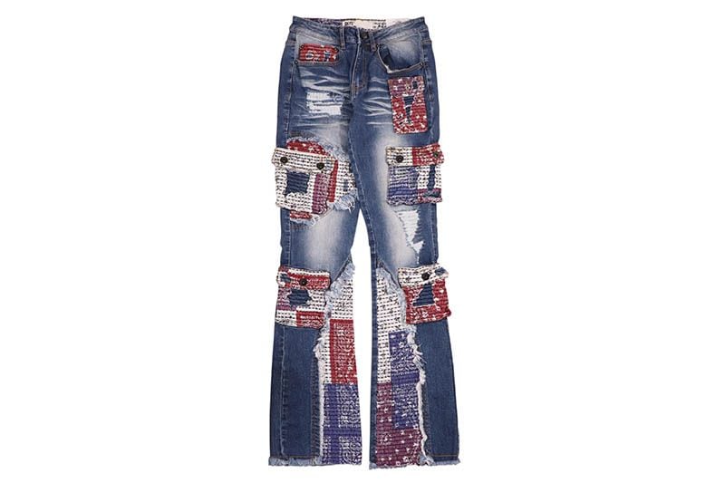 BKYS PAISLEY STACKED FIT JEAN (P238:M.BLUE)