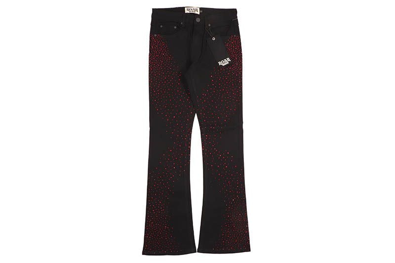 ROAR DENIM RED RHINESTONE STACKED FIT JEAN (G52-679:BLACK)