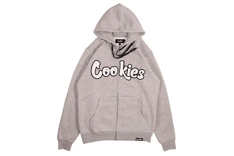 COOKIES ORIGINAL LOGO TWILL APPLIQUE ZIP FRONT HOODIE (GREY HEATHER/WHITE) CM253HFC13