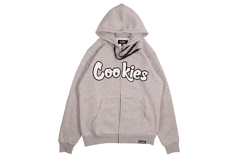 COOKIES ORIGINAL LOGO TWILL APPLIQUE ZIP FRONT HOODIE (GREY