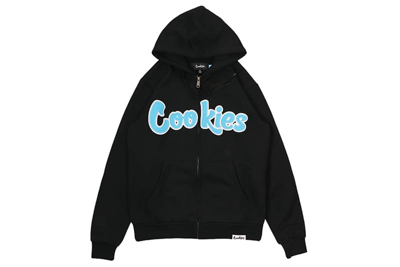 COOKIES ORIGINAL LOGO TWILL APPLIQUE ZIP FRONT HOODIE (BLACK/COOKIES BLUE) CM253HFC13