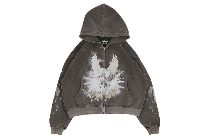 FLOOR 914 PEGASUS ZIP HOODIE (BLACK WASH) | Brand,A-F,FLOOR 914