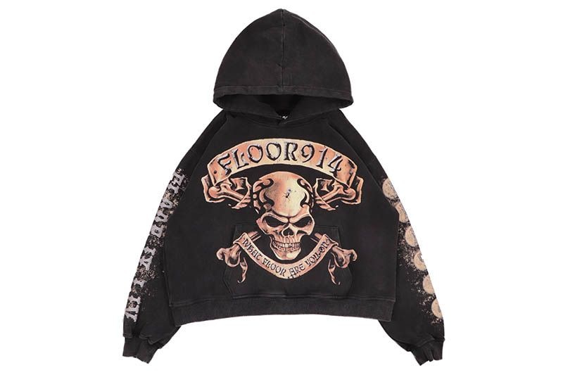 FLOOR 914 GOLD SKULL HOODIE (BLACK WASH)