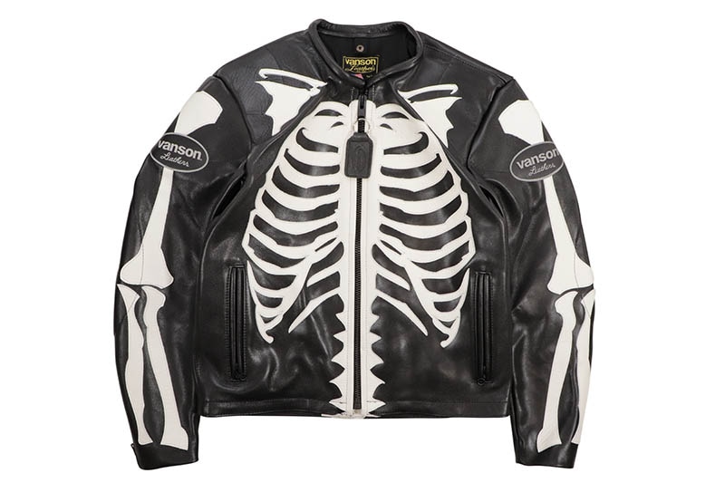VANSON LEATHERS CUSTOM BONES FLAT-TRACK JACKET (BONE BLACK