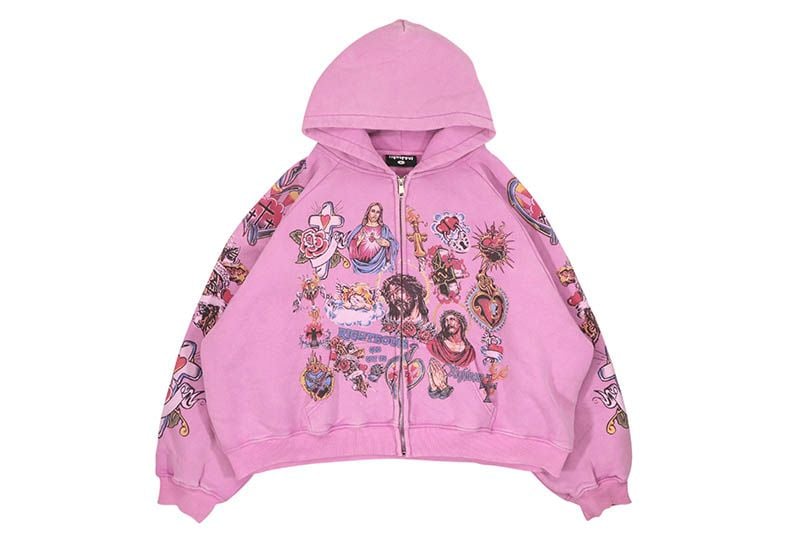 WE ARE RIGHTEOUS RISEN KING CROPPED ZIP-UP HOODIE (PURPLE)