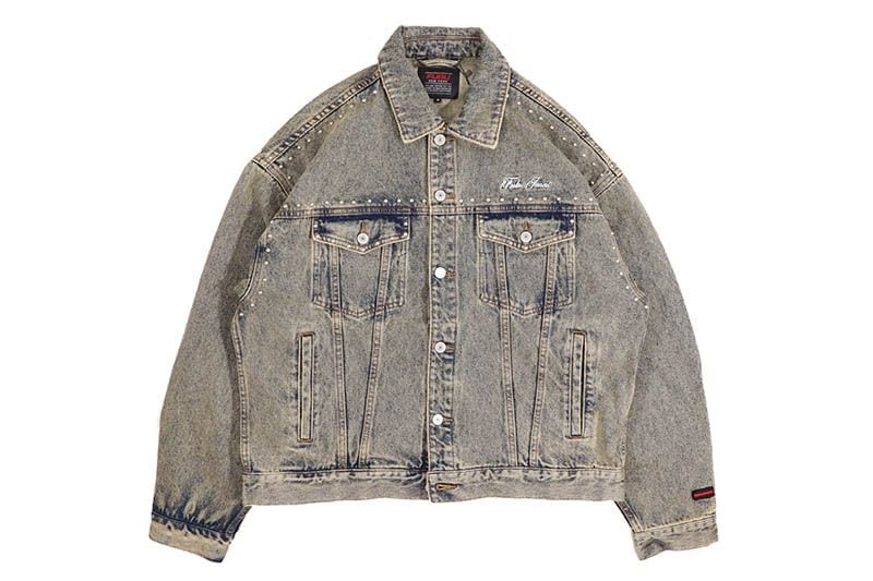 FUBU STUDS DENIM JACKET (FAM-52309:BROWN)