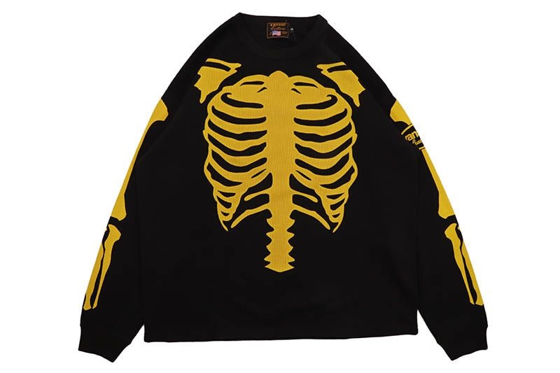 VANSON SKELTON BONES LS THERMAL T-SHIRT (RZV-2510:BLACK)