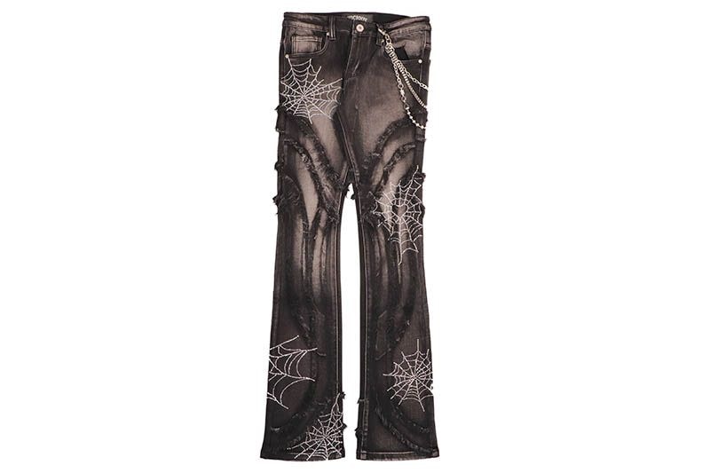 VICIOUS RHINESTONE HEART AND SPIDER WEB DENIM (VC690R:BLACK)