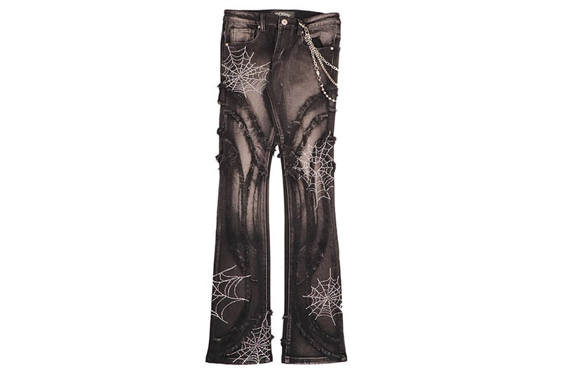 VICIOUS RHINESTONE HEART AND SPIDER WEB DENIM (VC690R:BLACK