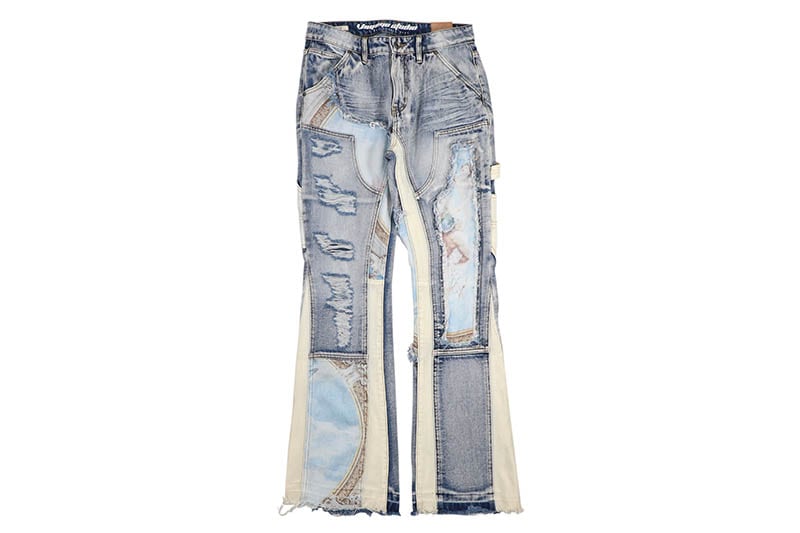 VOYAGE STUDIO PURE DIGITAL PRINT FLARE CARPENTER DENIM (51P01-LSB:LIGHT SAND BLUE)
