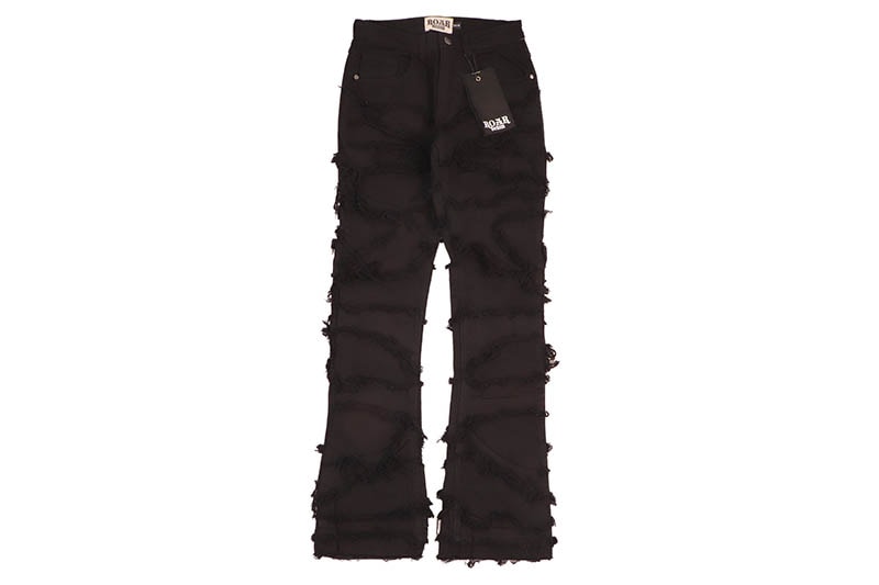 ROAR DENIM X FRAY STACKED FLARE JEANS (G52-641:JET BLACK)