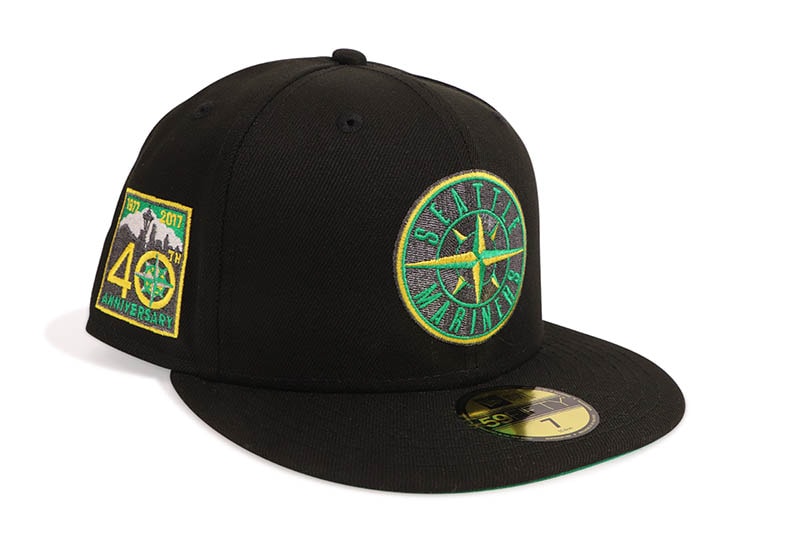 NEW ERA SEATTLE MARINERS 59FIFTY FITTED CAP (40TH ANNIVERSARY CUSTOM SIDE PATCH/KELLY UNDER VISOR/BLACK) 14439534
