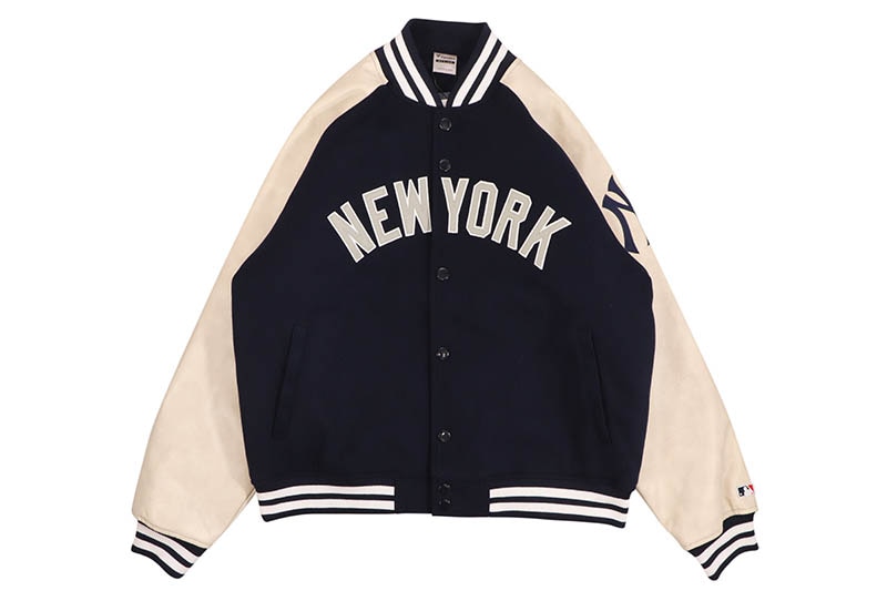 FANATICS NEW YORK YANKEES MLB STANDARD LOGO PU MELTON JACKET (ML2325FW0002:NAVY)