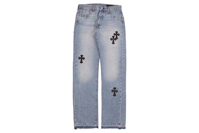 ADVANCE CROSS PATCH CUSTOM LEVI'S 501 ORIGINAL FIT JEANS (LT BLUE
