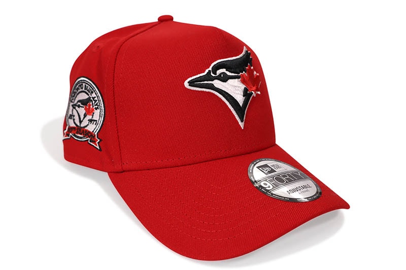 NEW ERA TRONTO BLUE JAYS 9FORTY AF ADJUSTABLE CAP (40TH ANNIVERSARY CUSTOM SIDE PATCH/GREY UNDER VISOR/RED)