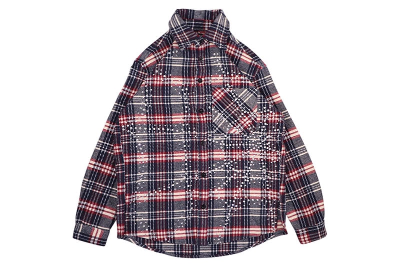 ROKU STUDIO RHINESTONES HEAVY FLANNEL SHIRT (RK6481816:NAVY/BURGUNDY)