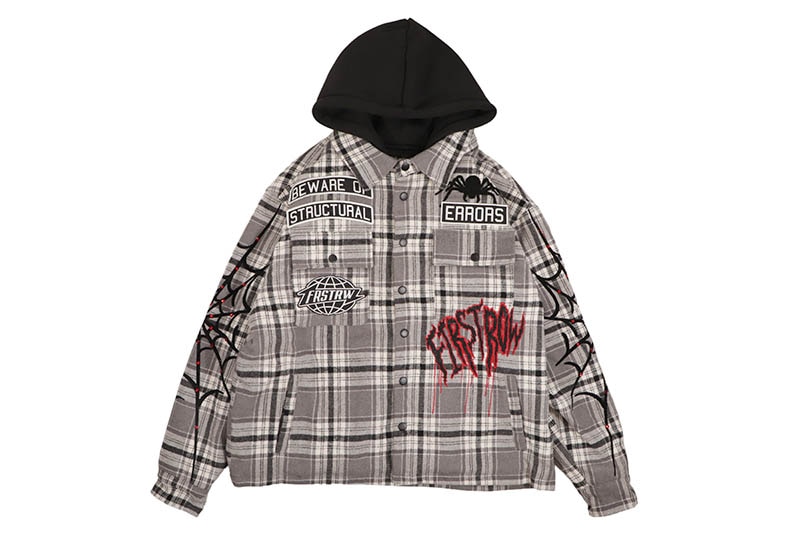 FIRST ROW BEWARE OF STRUCTURAL ERROR HOOD SHACKET (FRJ2107:GREY)