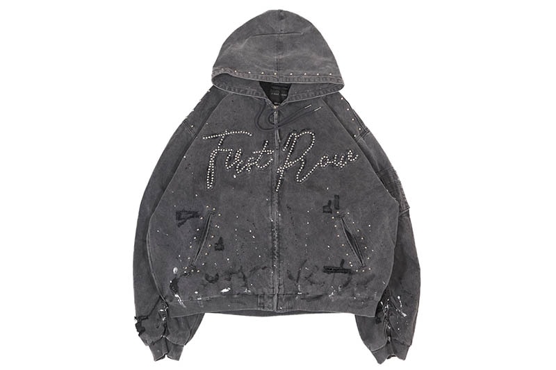 FIRST ROW STUD LOGO HOOD JACKET (FRJ2131:BLACK WASH)