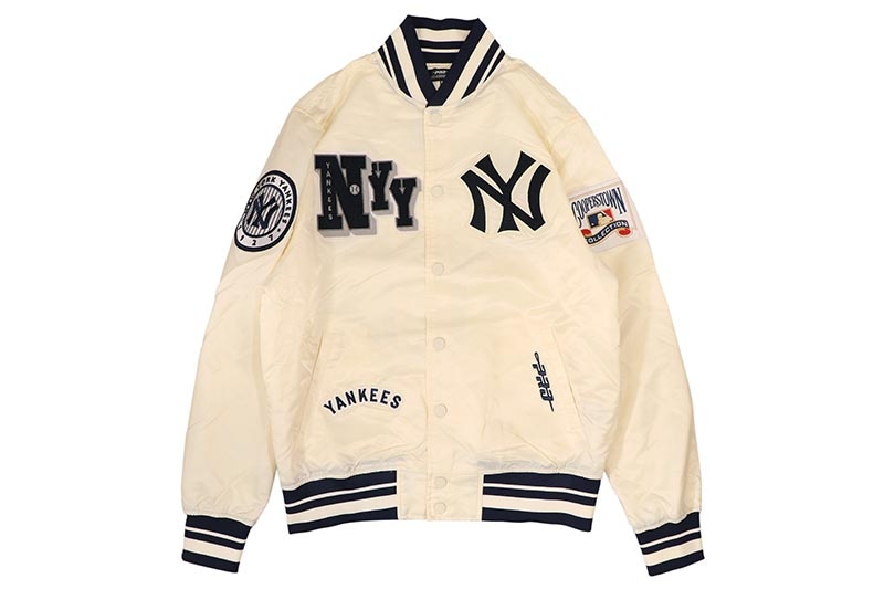 PRO STANDARD NEW YORK YANKEES BEST OF RIB SATIN JACKET (LNY6315283-EMN:EGGSHELL/MIDNIGHT NAVY)
