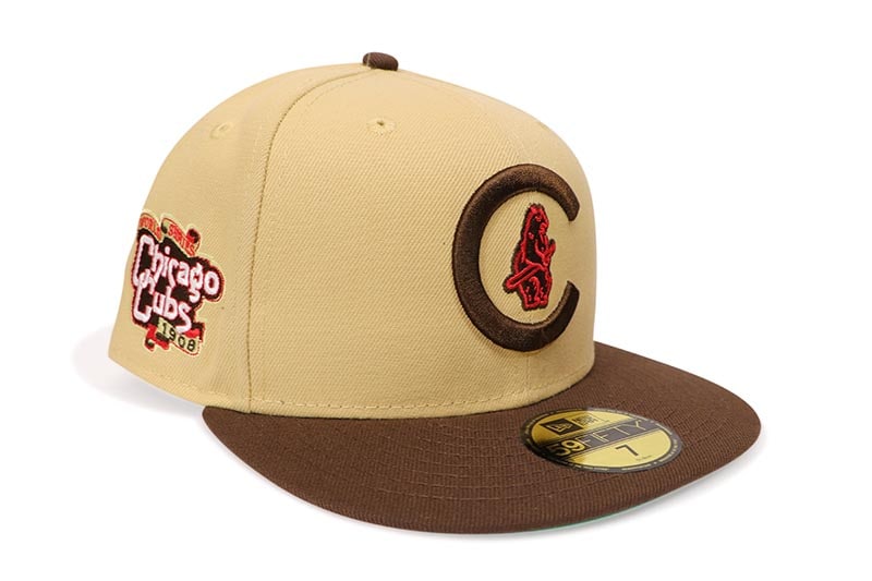 NEW ERA CHICAGO CUBS 59FIFTY FITTED CAP (1908 WORLD SERIES CUSTOM SIDE PATCH/GREEN UNDER VISOR/VEGAS GOLD WALNUT) 70847661