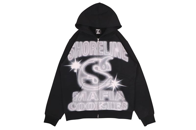 COOKIES X SHORELINE MAFIA ART IT OUT ZIP HOODIE (BLACK/GREY