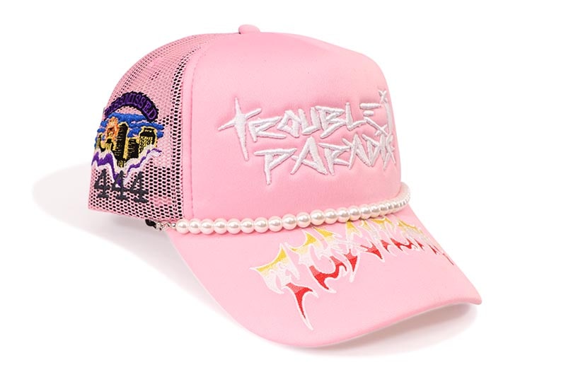 TOXICITY X DSMSD BY MOUR CAP TROUBLE IN PARADISE TRUCKER HAT (PINK)