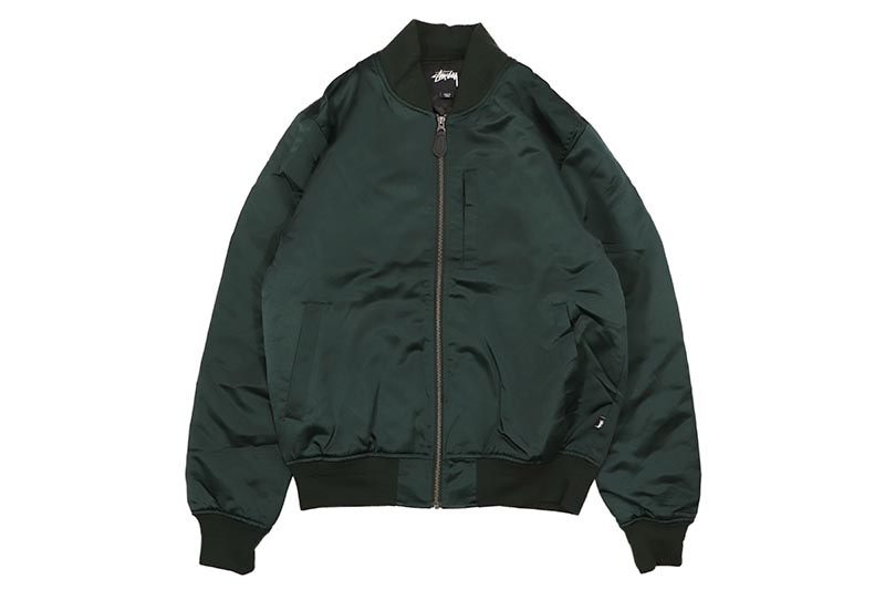 STUSSY EMORY SATIN BOMBER JACKET (FOREST) 115357