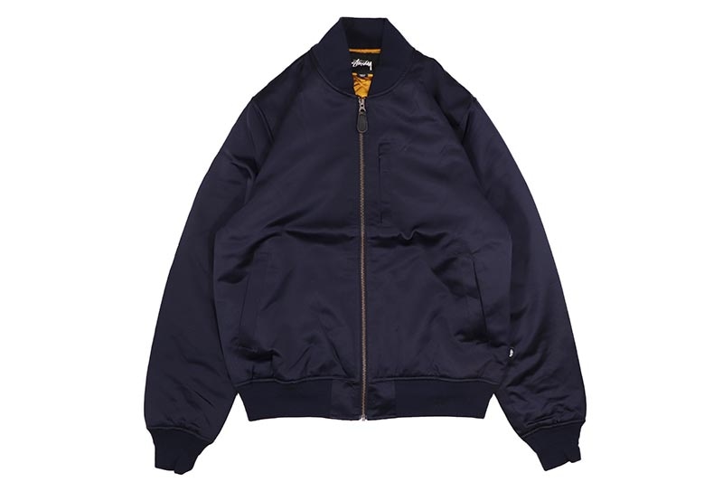 STUSSY EMORY SATIN BOMBER JACKET (NAVY) 115357