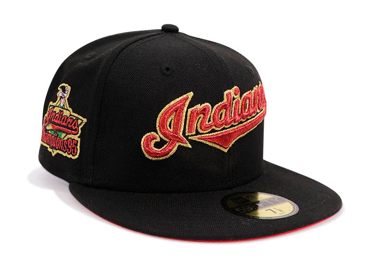 NEW ERA CLEVELAND INDIANS 59FIFTY FITTED CAP (1995 CHAMPIONS SIDE PATCH/SCARLET UNDER VISOR/BLACK) 14693481