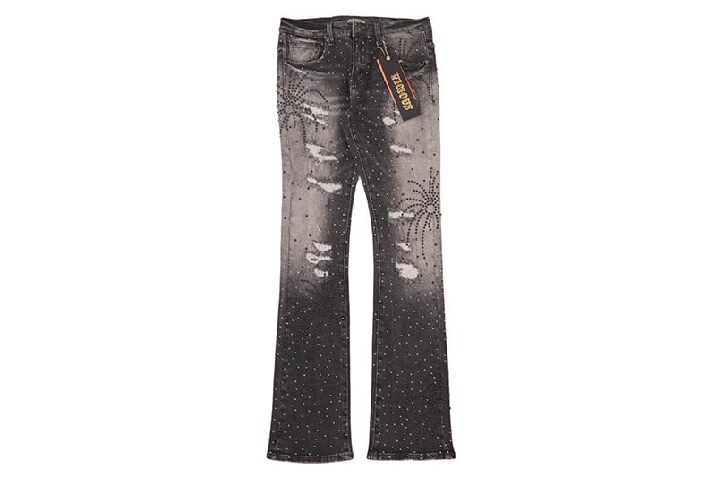 VICIOUS RHINESTONE STACKED JEAN (VC1005:BLACK)
