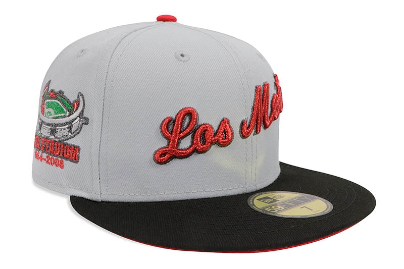 NEW ERA NEW YORK METS 59FIFTY FITTED CAP (SHEA STADIUM 1964-2008 SIDE PATCH/RED UNDER VISOR/GREY BLACK) 14693473