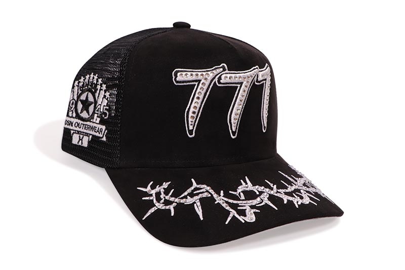 HUDSON OUTERWEAR V2 DIAMOND 777 SUEDE TRUCKER HAT (CD0360:BLACK/WHITE)