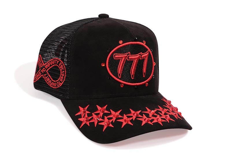 HUDSON OUTERWEAR DIAMOND 777 SUEDE TRUCKER HAT (CD0352:BLACK/RED)