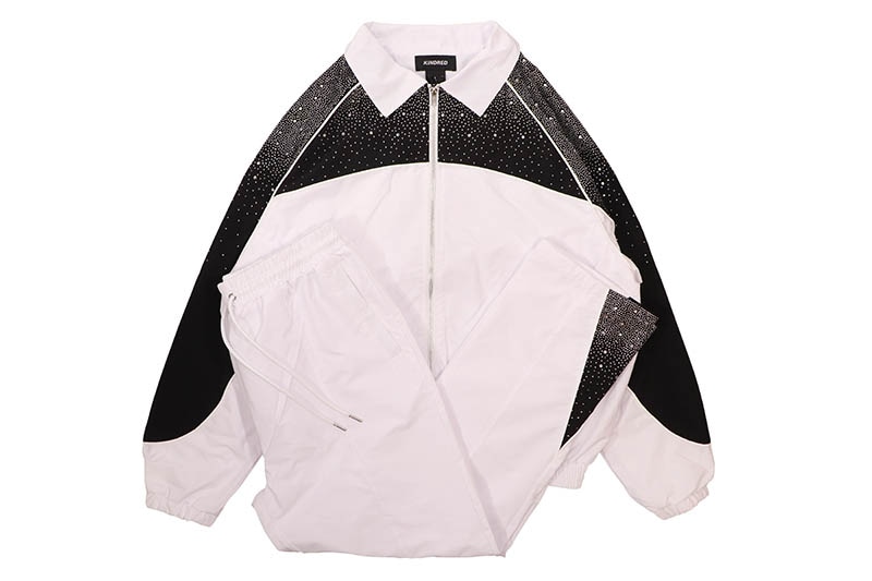 KINDRED RHINESTONE NYLON ZIP UP TRACKSUIT (KD2236:WHITE/BLACK)