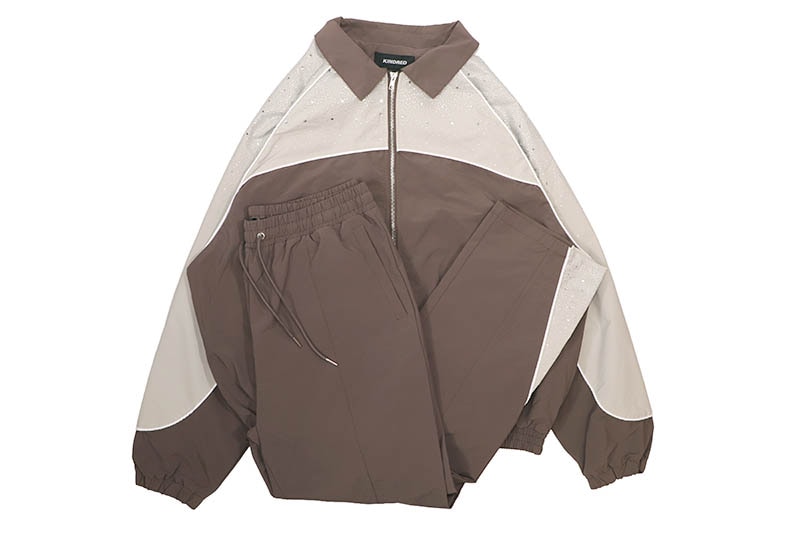 KINDRED RHINESTONE NYLON ZIP UP TRACKSUIT (KD2236:BROWN/KHAKI)