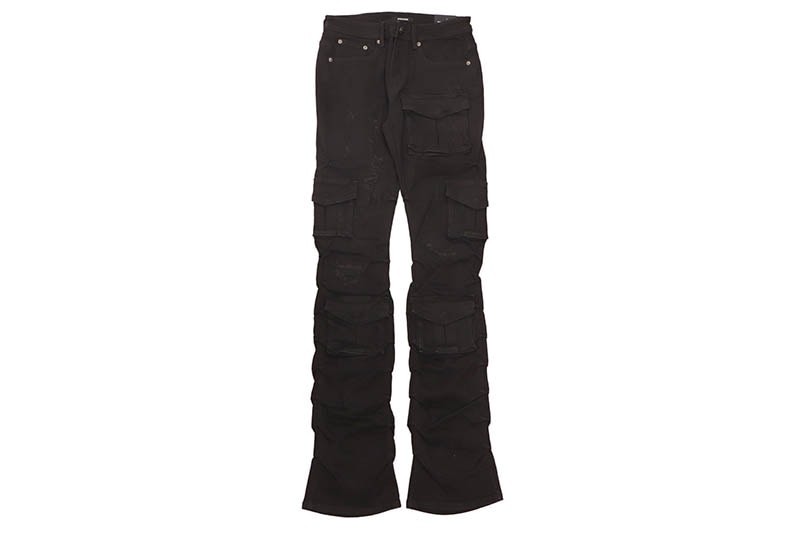 KINDRED STACKED FIT DENIM CARGO PANTS (KD2056B:JET BLACK)