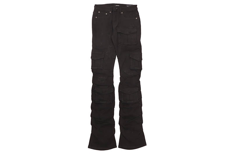 KINDRED STACKED FIT DENIM CARGO PANTS (KD2056B:JET BLACK) | Brand 
