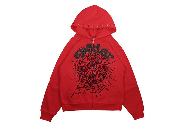 SP5DER OG WEB STUDDED ZIP HOODIE (RED)