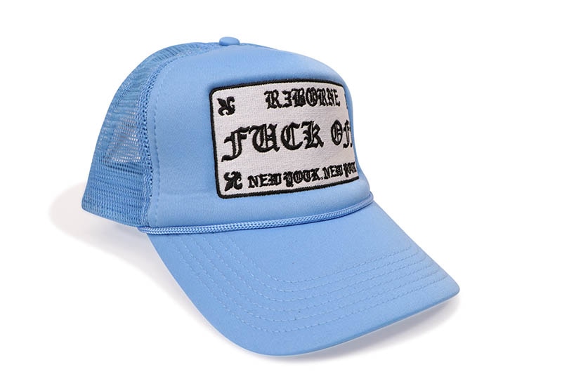 R3BORNE FUCK OFF TRUCKER HAT (R3MC170:CAROLINA BLUE)