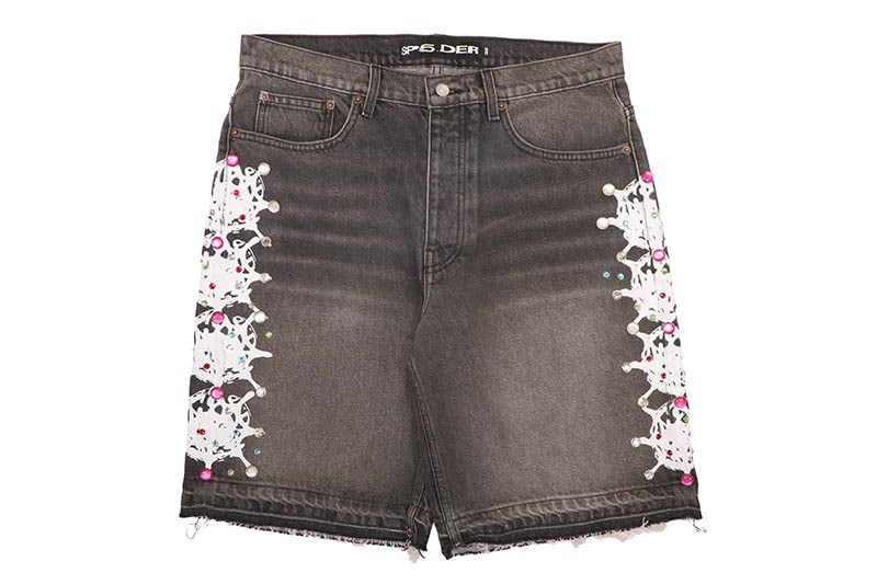 SP5DER WEB DENIM SHORTS BLACK WASH STONE
