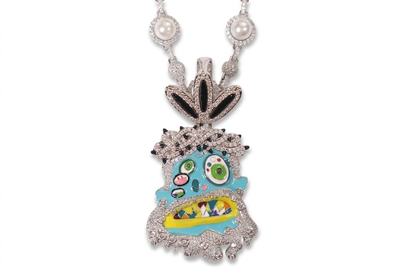KD JEWELRY KAMI JESUS HEAD PIECE PENDANT WITH PEARL CHAIN (TURQUOISE)