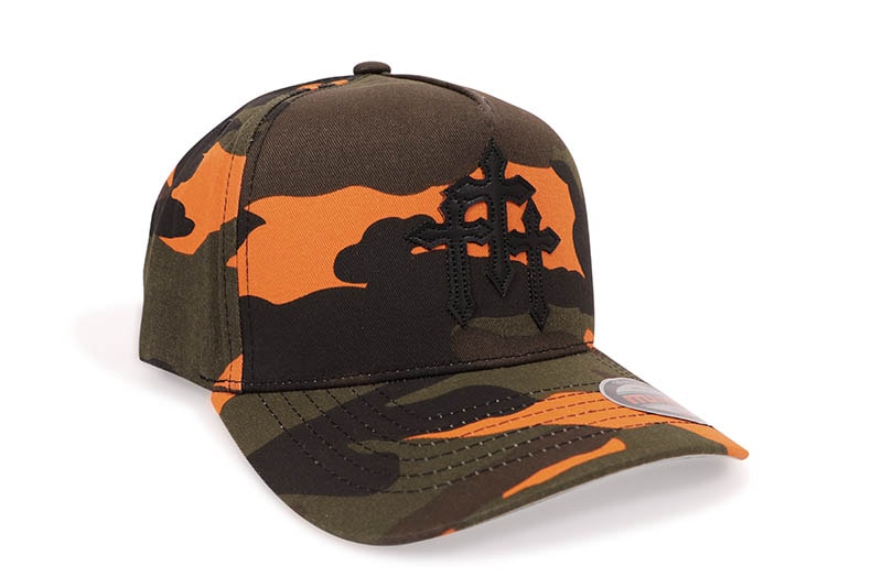 MUKA LEATHER CROSS SNAPBACK HAT (S4522:ORANGE CAMO)