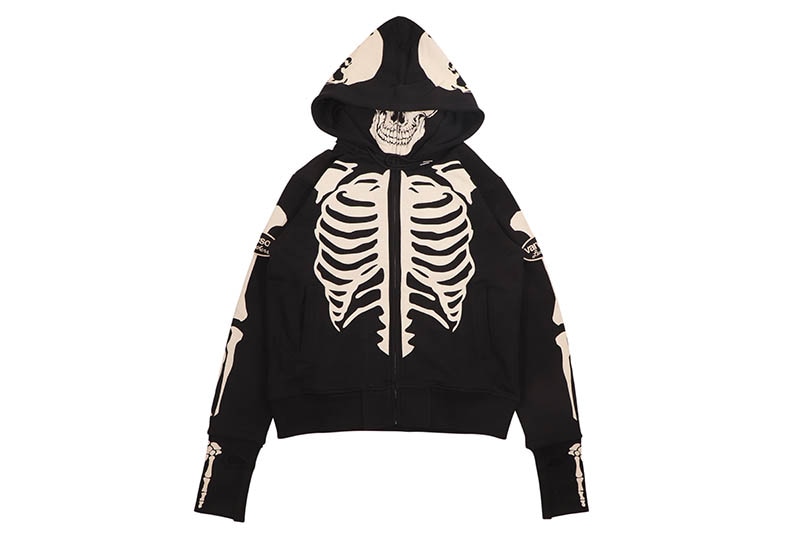 VANSON SKELTON BONES ZIP UP HOODIE (NVSZ-2211:BLACK)