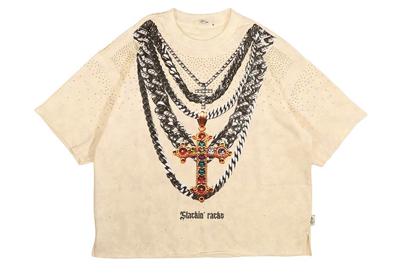 BKYS STACKIN' RACKS CROPPED RHINESTONE TEE (T1318:WASHED OFF WHITE)
