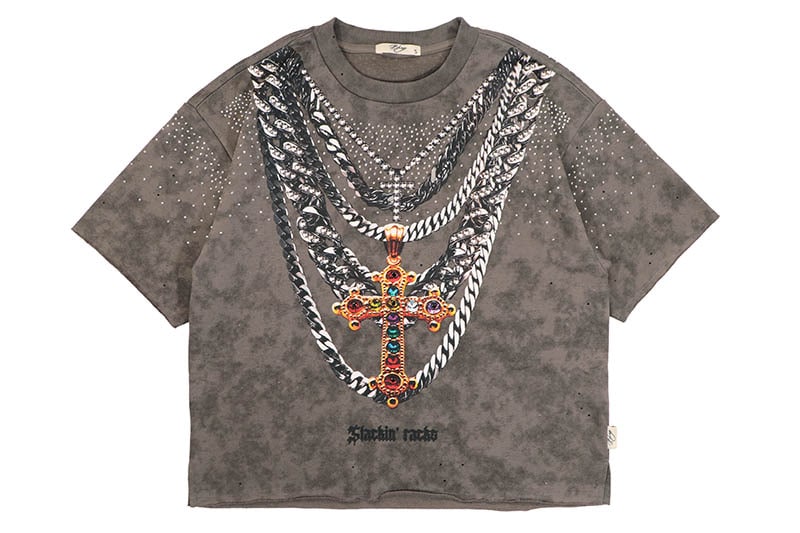 BKYS STACKIN' RACKS CROPPED RHINESTONE TEE (T1318:WASHED GREY)