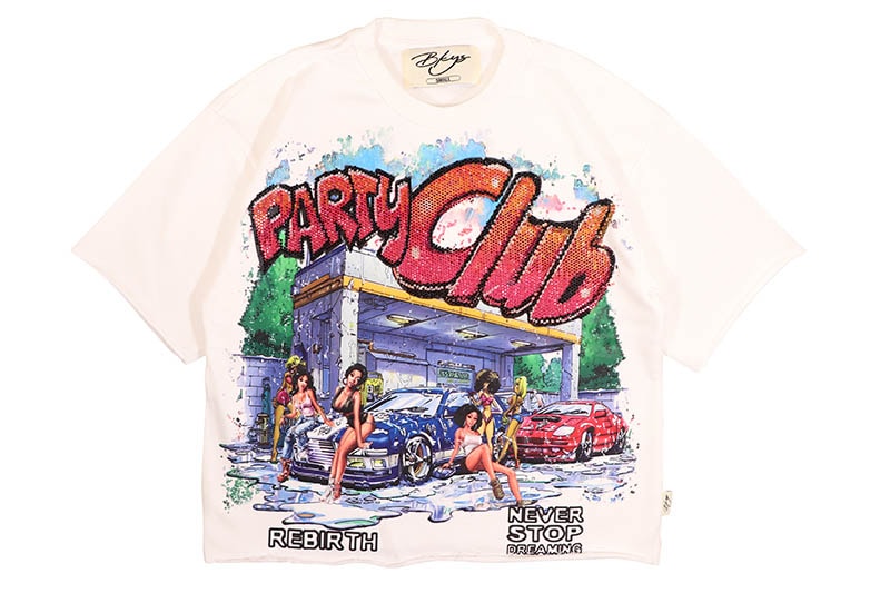 BKYS PARTY CLUB CROPPED RHINESTONE TEE (T1460:WHITE) | Brand,OTR