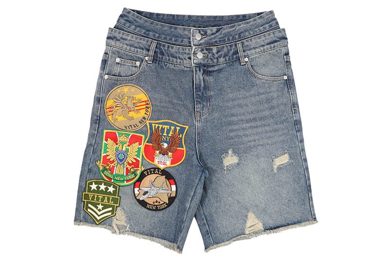 VITAL PATCHWORK DENIM SHORTS